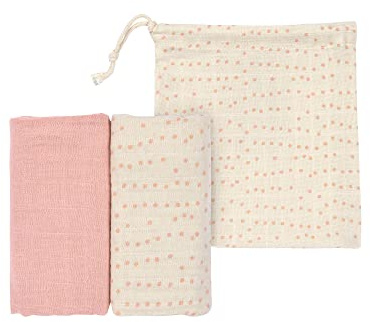 LÄSSIG Coperta Baby Puck Panno di garza Set di 2 Cotone 60 x 60 cm rosa