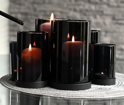 CeleBig® Lykta, uppsättning om 2 (6 glas) med havsljuseffekt | ljushav | ljushållare med lyktljus | glascylinder | ljusstake svart | vindljusset | presentartiklar