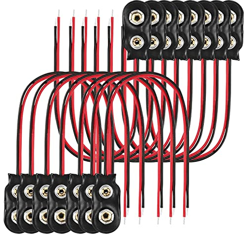 Zioya - Conector de batería de 9 V, 9 V, Conectores de Clip de batería, Tipo 9 V, batería Conector, con 150 mm, Cable Volante para Bricolaje, solenoides Tiras LED