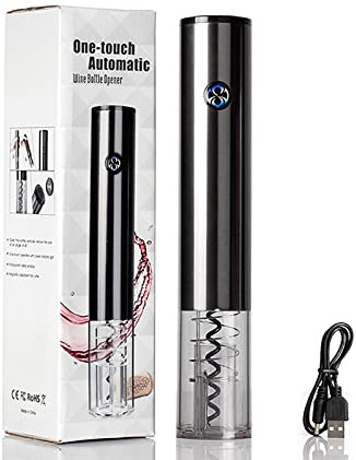 THREMA Abrebotellas Eléctrico, Automático Sacacorchos con Cable De Carga USB Y Luces LED Incorporadas, Inducción con Un Botón Y Diseño Ergonómico, Regalo para Fiesta Aniversario