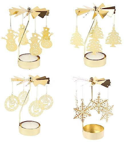 4 Stück Rotierende Kerzenhalter Glas,Gold Karussell-Teelicht Kerzenständer Vintage Teelichthalter Kerzenhalter für Hochzeit Weihnachten Geburtstag Zuhause Party Dekoration Tischdekoration
