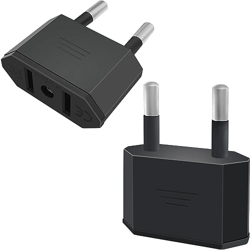 Tixlux 2pcs Adaptateur Prise USA, US vers France Adapter, fiche d'adaptation USA Deutschland Stecker, fiche de Voyage US vers EU, Adaptateur US vers EU, Adaptateur USA Prise, Adaptateur EU Prise Noir