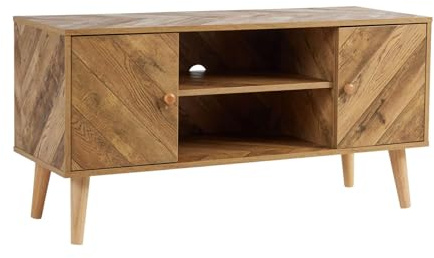 Home Source Dallas TV Stand 2 Door Open Storage Media Shelves Entertainment Sideboard Home Living Furniture, Natural