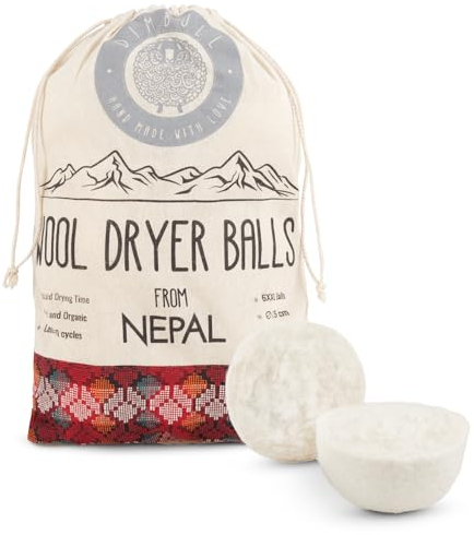DimBull Wool Dryer Balls – 6 Pack XXL, 100% Organic Merino Wool, Handmade in Nepal, Reusable Natural Fabric Softener for Laundry, Cuts Drying Time, Wrinkles & Static