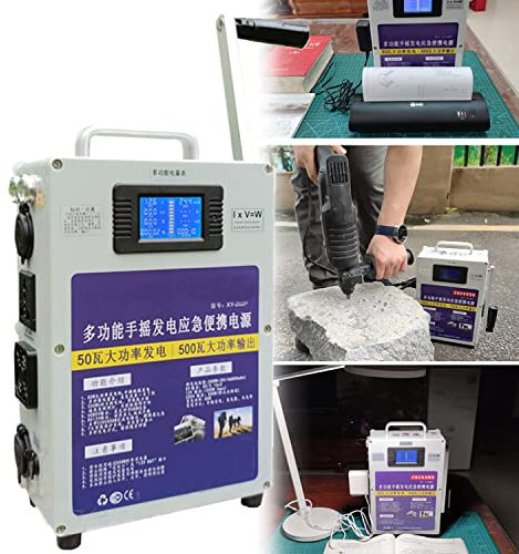 Générateur portatif à manivelle 500 W, générateur de puissance de secours USB, banque d'alimentation de survie d'urgence en plein air 500 W, chargeur USB de camping, dynamo p