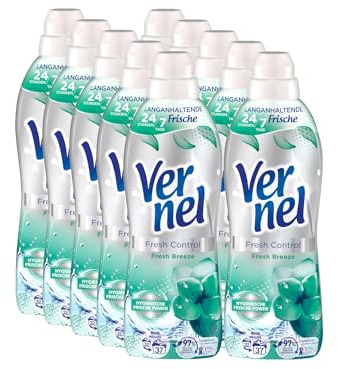 VERNEL Fresh Control Fresh Breeze Weichspüler 10x 37 WL (370 Waschladungen), Wäscheduft für 24/7 langanhaltende Frische mit Geruchs-Neutralisierungs-Technologie, recycelbare Flasche