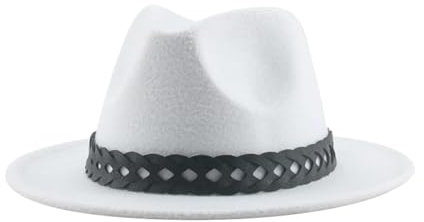 SOYNIA Fedora Trilby Filzhut Hut Hüte Für Damen Und Herren Solide Fedoras Gürtel Lässig Formelle Kleidung Panama Große Filzkappen 60–62 cm (XL) Weiß