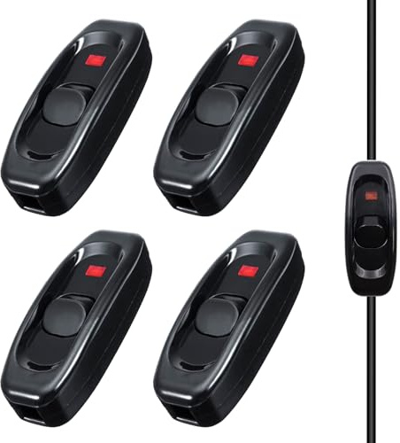 4 Stück Lampenschalter Zwischenschalter Kabelschalter mit LED Kontrollleuchte 250V 10A Schnurschalter für Schreibtisch Lampe Bettlampe Tischlampen Kleingeräte (Schwarz)