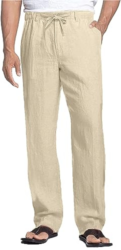 NANAMEEI Pantalon Lin Homme Décontracté Pantalon Leger Ete Homme Taille Elastique Yoga Grande Taille Kaki L