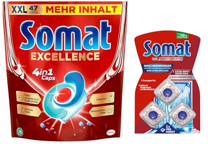 Somat 4in1 Caps 47 AW Excellence, schnellauflösende Spülmaschinentabs, Somat Caps für exzellente Reinigung & Glanz + Somat Duo Power Experten 3 AW Maschinenreiniger 57g