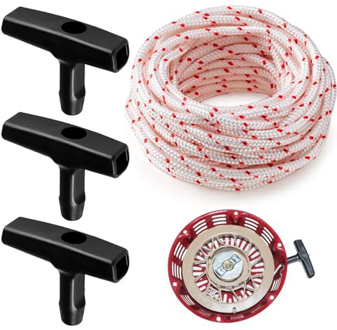 Cuerda de arranque cable de tracción de 10 metros de 3,5 mm, con mango para cortacésped de 5 piezas, cuerda de nailon para cortacésped, para motosierras, piezas de repuesto para cortacésped (cuerda de