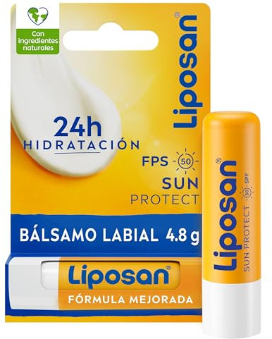 Liposan Sun Protect FPS 50 (1 x 4,8 g), cacao de labios con 24 horas de hidratación, bálsamo labial con protección solar, bálsamo hidratante para unos labios suaves