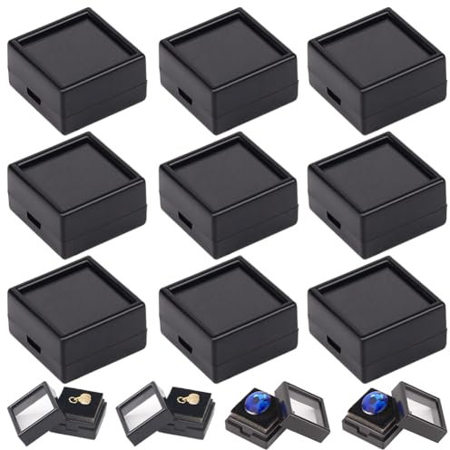 GORGECRAFT 20 Caja de Presentación de Piedras Preciosas Sueltas Pequeñas Vitrinas de Joyería Negras Contenedor de Diamantes Cuadrados Cajas de Regalo de Acrílico con Cojines de Esponja Tapas