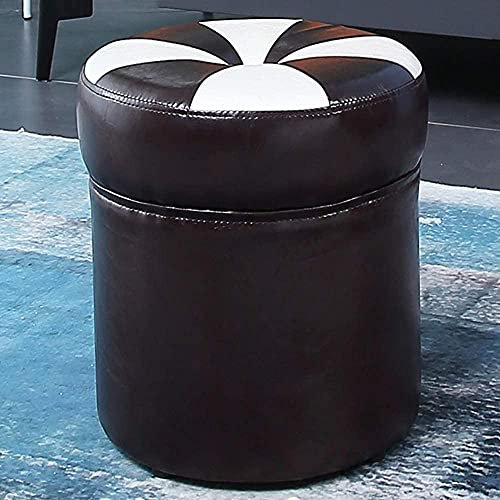 CCKUHN Runder Schminkhocker, PU-Leder-Couchtisch, Beistelltisch, Fußhocker für Wohnzimmer, Sitz, Frisierstuhl, Fußstütze mit geräuschlosen, rutschfesten Füßen, Dunkelbraun