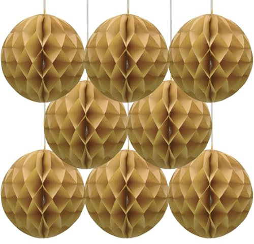 Ruidee 8 bolas de papel de panal de abeja, bolas de flores de papel de seda, decoración de telón de fondo para bodas, fiestas de cumpleaños, baby shower (8 pulgadas/caqui)
