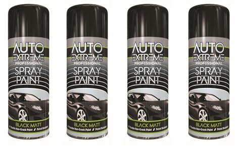 DIOXSTAR Black Matt Spray Paint, Matt Finish, Quick Drying, Non-Cracking, Suitable for Most Surfaces Including Wood, Metal and Glass, Easy to Use, 400ml (4 PCS)