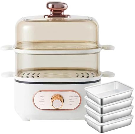 forplubossmmp Vaporiera Elettrica 2 in 1 + Pentola Calda, Cuocivapore Antiaderente con Interruttore Rotante 1200 W 8 modalità di Cottura, Vaporiera da Cucina A 2 Livelli, Utilizzo A Tre Livelli
