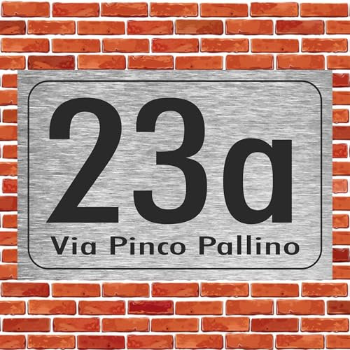 Targa Numero Civico Resistente alle Intemperie – Alluminio DiBOND Moderno – Ideale per Esterni – Design Arial Alta Visibilità (Argento Spazzolato, 12x8cm)