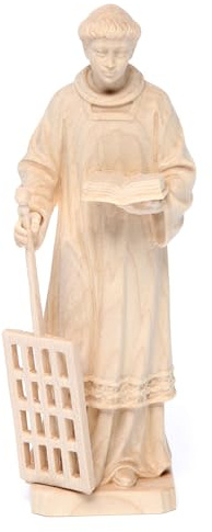 Holyart Naturliga trästatyer och figurer: Saint Lawrence i naturligt trä av Valgardena, 30 cm (11,82 tum)