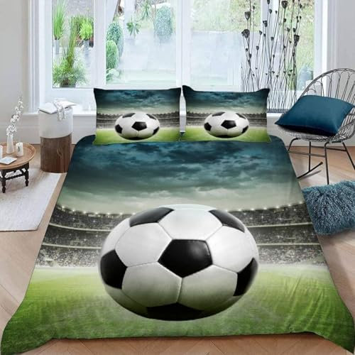 Calcio Copripiumino E Federa 3D, 135X200 Cm, Completo Da Letto In Microfibra Ipoallergenica, Resistente All'Umidità, Resistente Agli Acari Della Polvere -5990628792