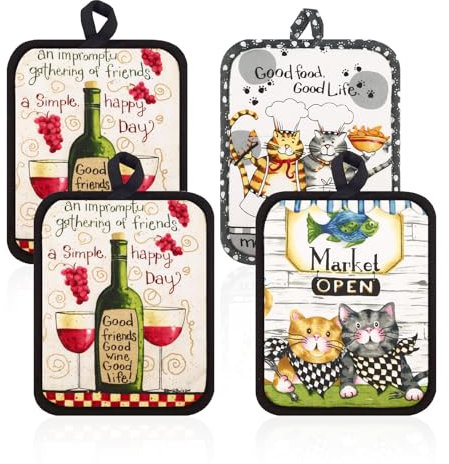 4pcs Cotton Kitchen Hot Pads, Pot Holders for Kitchen, Heat Resistant Oven Mitts and Pot Holders Sets(Colorful,4)