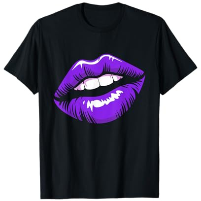90er Jahre 80er Party Lila Lippenstift Kiss Kuss Kussmund T-Shirt