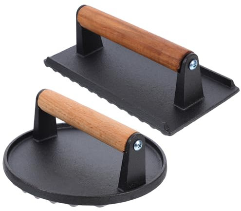 IWOWHERO 2 Poêlons À Viande en Fonte pour Hamburgers Steaks Sandwichs Poignées Résistantes À La Chaleur