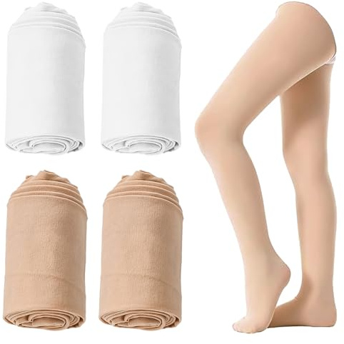 Rbleote Ballettstrumpfhose Mädchen 4 Paar,Balettstrumpfhose Fuer Mädchen,Geeignet für Mädchen,Dehnbar und Atmungsaktiv,Größe 105–130 cm(Hautfarbe und Weiß)