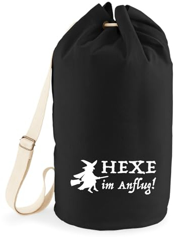 Huuraa Seesack Hexe im Anflug 20 Liter Black Baumwolle Rucksack Geschenkidee