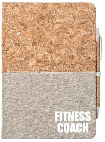 Huuraa Notizbuch A5 Fitness Coach Training Geschenk | Journal 80 Blatt inkl. Kugelschreiber Tagebuch Geschenkidee Reisetagebuch unliniert Hardcover aus Kork und Baumwolle
