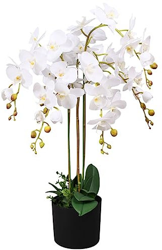 Home & Garden,Furniture-Pianta di orchidea artificiale con vaso 75 cm bianco