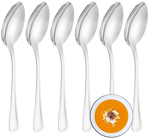 FAMILY Pack 6 Cuchara de Sopa 20x4.3CM Acero Inoxidable Diseño Línea, Elegancia y Funcionalidad para Cada Ocasión, Cubiertos de Alta Gama para Hogar y Restaurante
