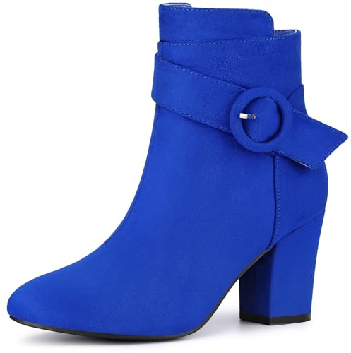 Allegra K Botines de tacón de bloque con punta redonda para mujer, azul real, 38 EU