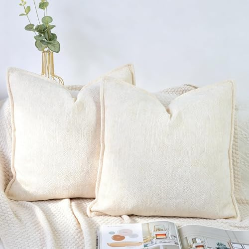 OYIMUA Cream Kissenbezug 50x50 Chenille 2er Set Kissenbezüge Deko Sofakissen Edel Luxus Kuschelkissen Weich Kissenhüllen Wohnzimmer Schlafzimmer