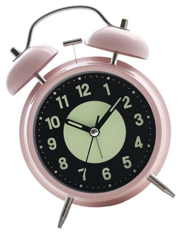 Sveglia vintage con due campane e luce notturna, suono forte, per chi dorme pesantemente con quadranti fluorescenti verdi, funzionamento a batteria, sveglia a doppia campana