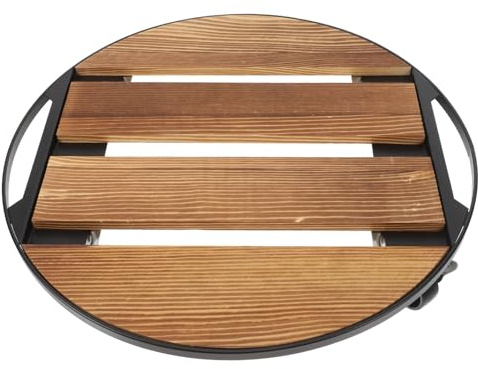 TOGEVAL Supporto per Piante in Legno con Ruote Girevoli per Spostamento Facile, Base Rotonda da 35x35 Cm per Vasi Pesanti, Carrello Mobile per Giardinaggio Interno Ed Esterno