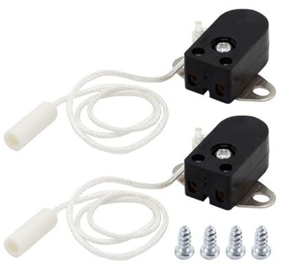 Fasizi 2 Stück Einbau-Zugschalter Mit Schnur, Ein/Aus Seilschalter 2A 250V Für Wandlampen, Tischlampen, Deckenleuchten Und Leuchten