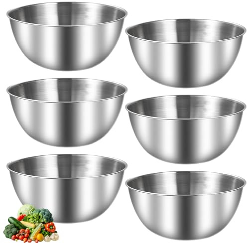BAIFULAI Juego de 6 cuencos de acero inoxidable: 19 cm, ensaladeras de gran capacidad con marcas de medición, cuencos de acero inoxidable para ensaladera, cuenco para servir, cuenco para aperitivos