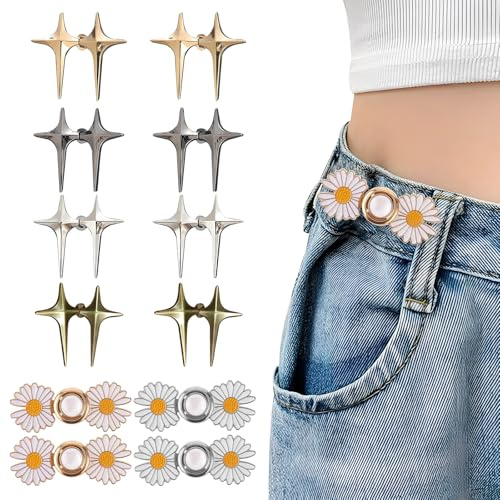 12 Stück Hosenbund Enger Machen, Verstellbare Hose Enger Machen Clip Wiederverwendbar Jeansknöpfe Einstellbar Nagelfreie Taillenschnallen für Hosen Jeans Damen Rock