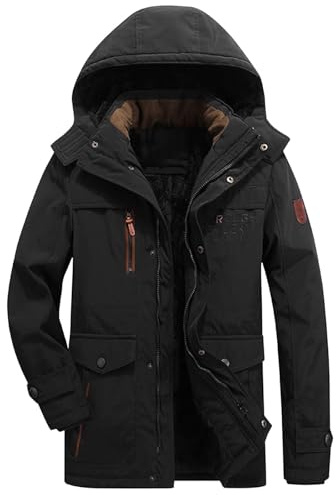 Generisch Giacca invernale da uomo – Piumino lungo con cappuccio, giacca da sci imbottita, antivento, calda giacca trapuntata softshell in taglie forti, O nero., XXXXXL