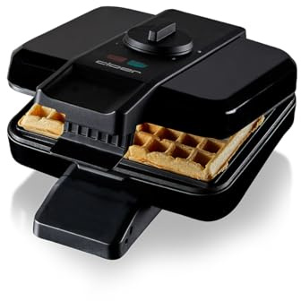 Cloer 1420 Gofrera belga para 2 gofres belgas de 9x 15,5 cm, gofrera doble con revestimiento antiadherente sin PFAS, grado de tostado regulable sin niveles y piloto luminoso, carcasa de plástico negro