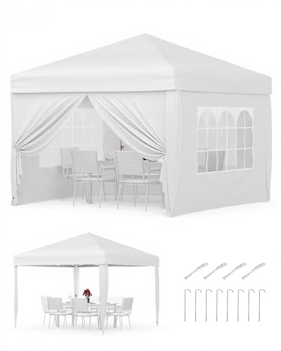 Gravee Tonnelle Pliante 3x3m Gris avec Parois Latérales, Imperméable et Anti-UV, Tente Pop-Up Robuste avec Sac de Transport pour Jardin (Blanc, 3x3m)