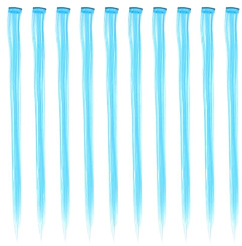 Blue Straight Hair Clip in Extensions 10pcs Synthetic Fiber | Lightweight, Restyle Able Strands, Fashionable Highlight Set, Ten-piece Pack