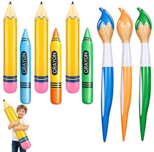9PCS Lápiz Inflable Gigante, Globos De Lápiz, Lápices Decorativos Gigantes | Lápiz Hinchable Gigant Para Aula, Fiestas Infantiles Y Volver a Clases, Fotos Premios En El Aula Escuela Suministros