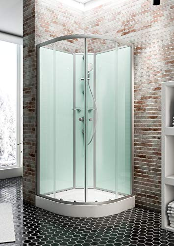 Schulte cabine intégrale 90x90x200 vert d'eau arrondie portes coulissantes | receveur de douche, kit d'évacuation, colonne, douchette & panneaux muraux