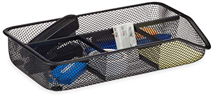 Relaxdays Schreibtischorganizer 4 Ablagen, kleiner Büroorganizer, Metallgeflecht, flacher Schubladenorganizer, schwarz, 16 x 27.5 x 4.8 cm