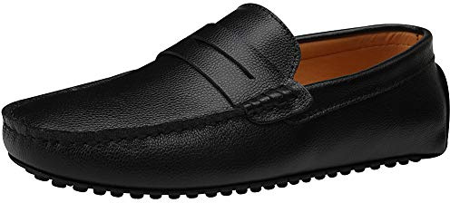 Jamron Hommes Cuir Synthétique Stylé Boucle Mocassin Pantoufles Penny Loafers Noir SN19062 EU42
