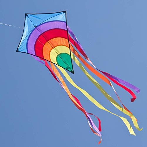 CIM Drachenset - Rainbow Eddy [ 2 STÜCK blau] - Einleiner Flugdrachen für Kinder ab 3 Jahren - 65x74cm - inkl. 80m Drachenschnur und 8x105cm Streifenschwänze