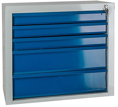 ADB Schubladenschrank, Werkzeug-Schrank, mit 5 Schubladen, RAL 7035/5012, aus Metall, für die Werkstatt als Werkzeugschrank, Pulverbeschichtet, Hergestellt in der EU