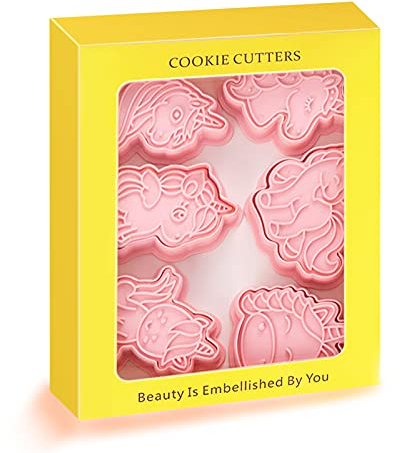 Cortadores de galletas y sello de unicornio, juego de cortadores de galletas de unicornio 3D de 6 estilos para fiestas de cumpleaños infantiles y festivales (paquete de 12)
